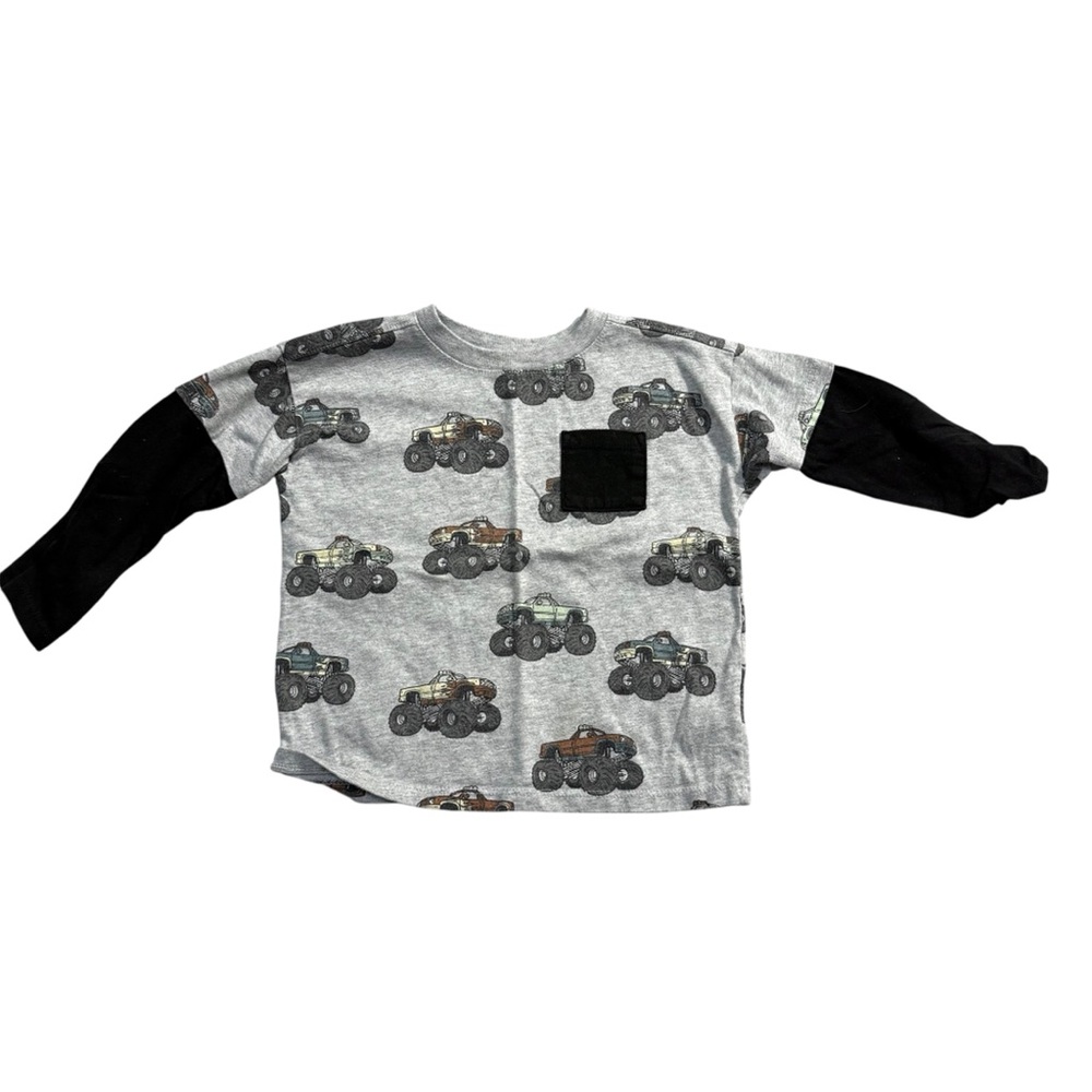 Garanimals Monster Truck Shirt 2T Layered Look Long Sleeve Black Gray
